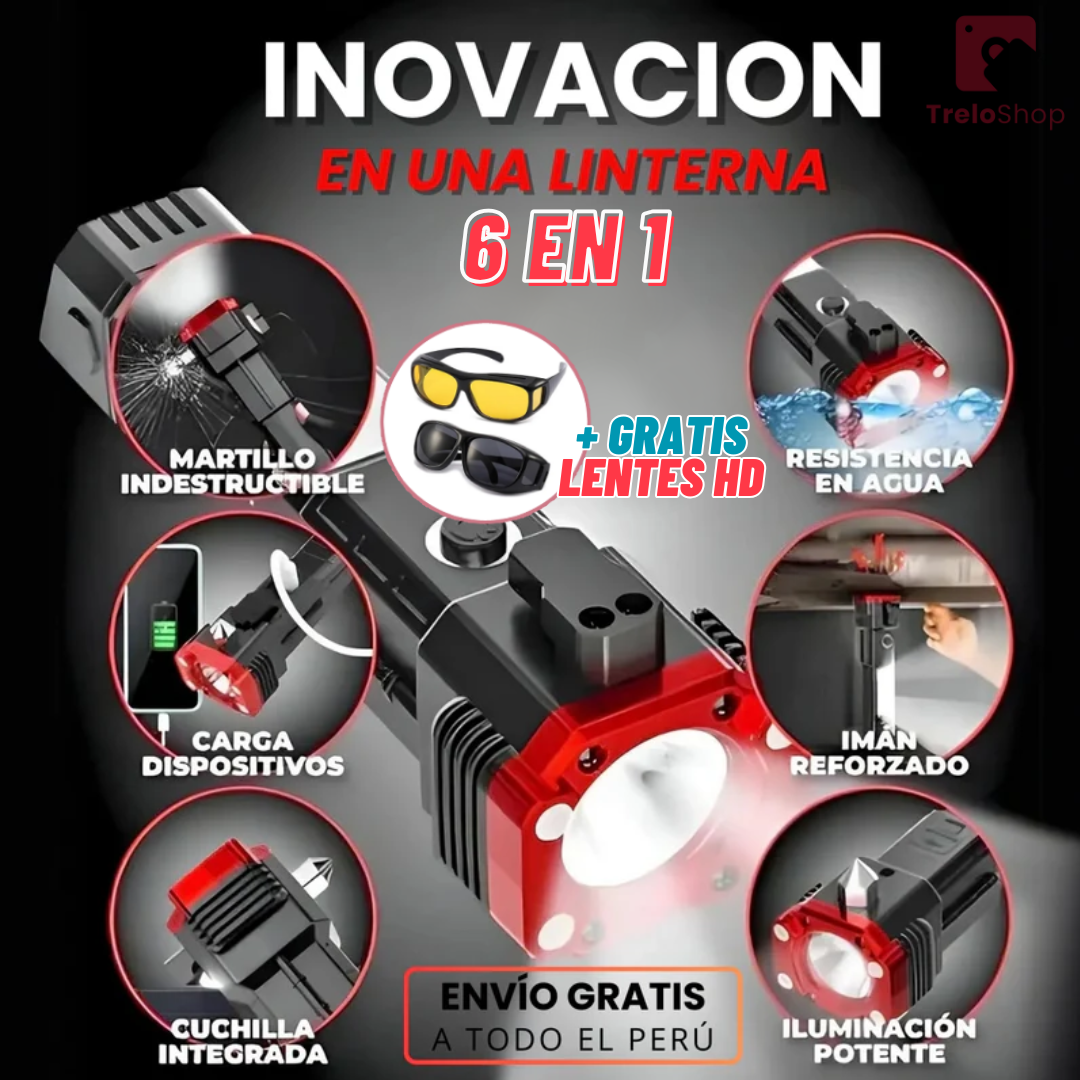 Combo de Supervivencia: Linterna 6 en 1 + Gratis Set de 2 Lentes de Visión Diurna y Nocturna HD | ORIGINAL | ENVÍO GRATIS