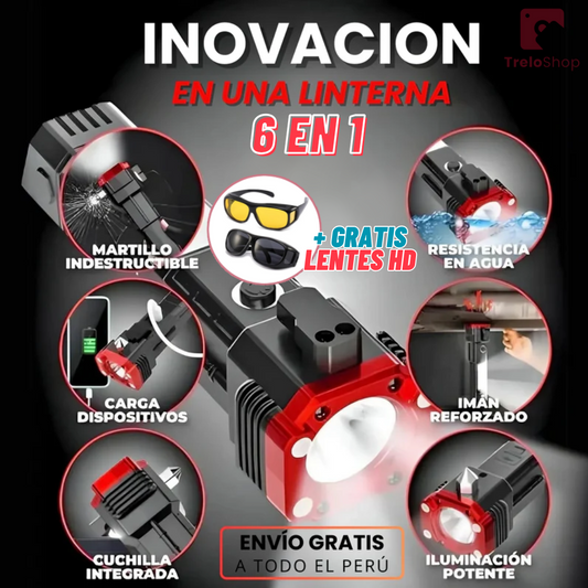 Combo de Supervivencia: Linterna 6 en 1 + Gratis Set de 2 Lentes de Visión Diurna y Nocturna HD | ORIGINAL | ENVÍO GRATIS