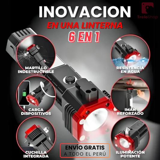 Combo de Supervivencia: Linterna Táctica 6 en 1 | ORIGINAL | ENVÍO GRATIS